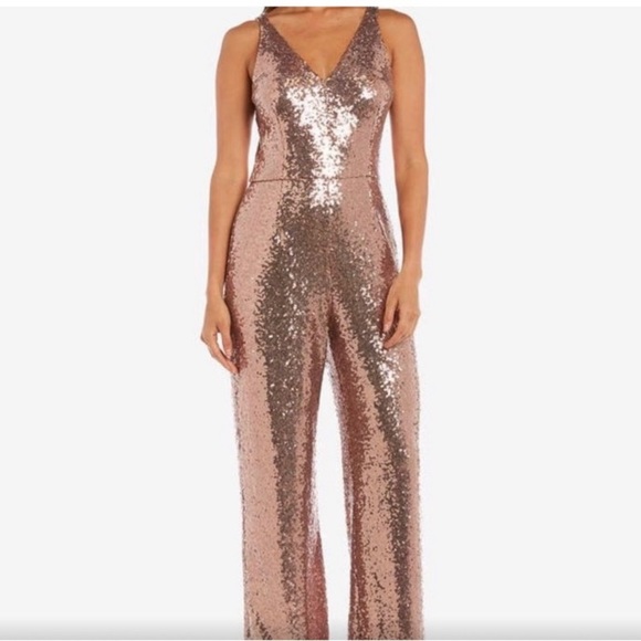 Nwt Nightway sequined jumpsuit champagne copper color - Picture 3 of 6